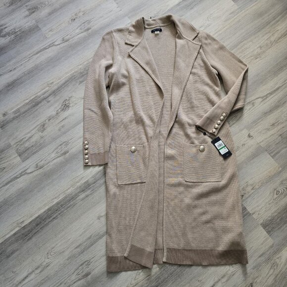 Tommy Hilfiger Suit Seperates Women's Coat Long Open Cardigan Pockets Latte Sz L - Picture 2 of 10